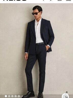 Reiss Maybury Slim Fit Trousers Men’s 32 Navy Tailored Dress Pants